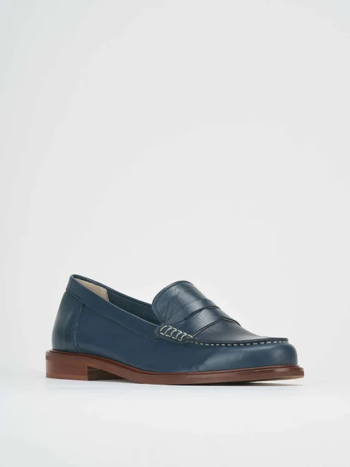 Mocassino tacco 1 cm blu pelle
