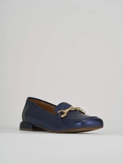 Mocassino tacco 2 cm blu pelle