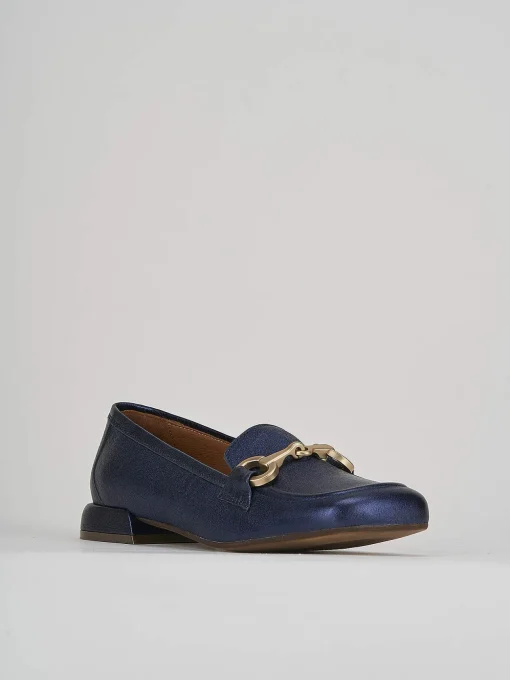 Mocassino tacco 2 cm blu pelle