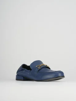 Mocassino tacco 1 cm blu pelle