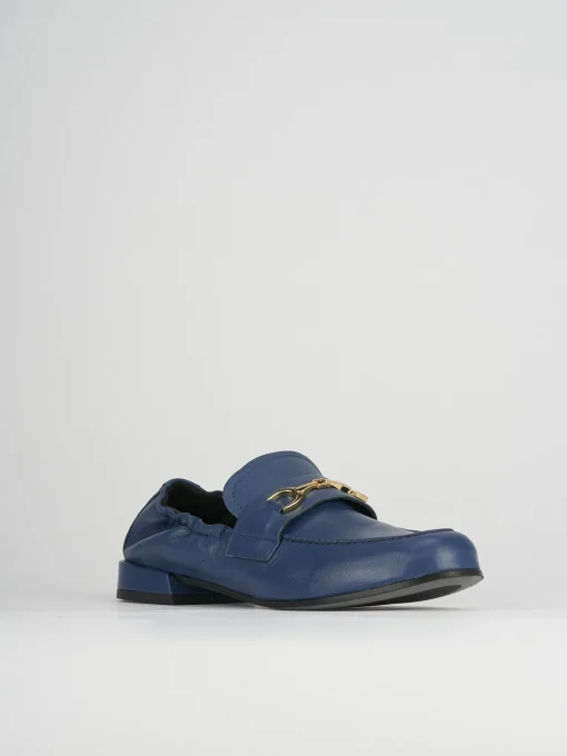 Mocassino tacco 1 cm blu pelle