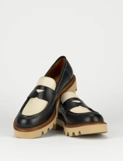Mocassino tacco 1 cm blu pelle
