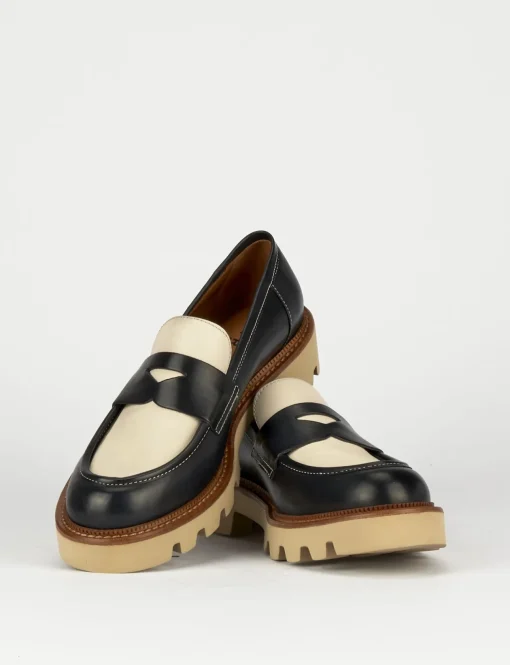 Mocassino tacco 1 cm blu pelle
