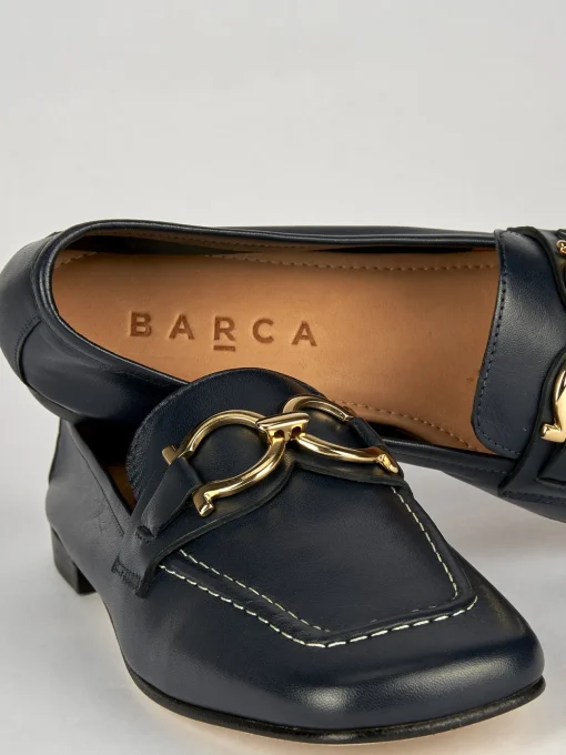 Mocassino tacco 1 cm blu pelle