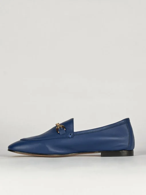 Mocassino tacco 1 cm blu pelle