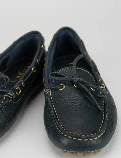 Mocassino tacco 1 cm blu pelle