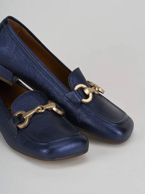 Mocassino tacco 2 cm blu pelle