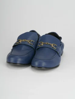 Mocassino tacco 1 cm blu pelle