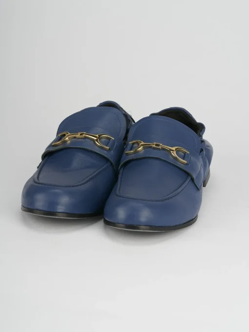 Mocassino tacco 1 cm blu pelle