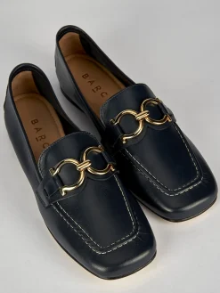 Mocassino tacco 1 cm blu pelle