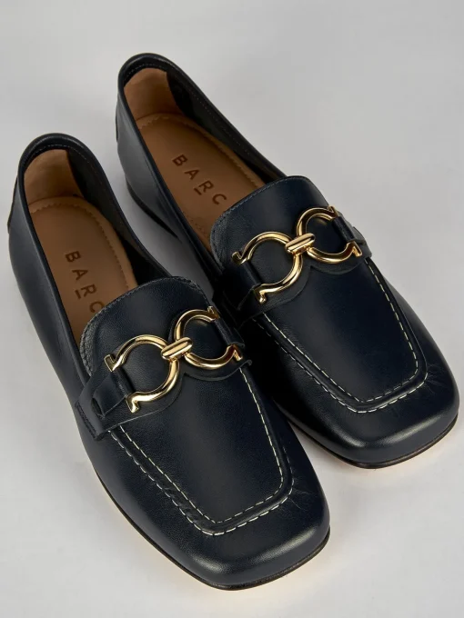Mocassino tacco 1 cm blu pelle