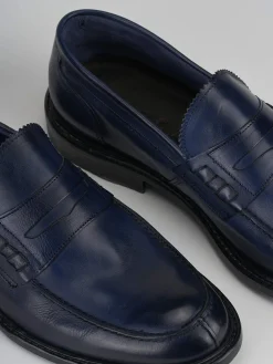 Mocassino tacco 2 cm blu pelle