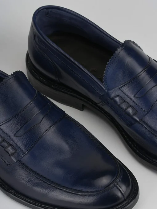 Mocassino tacco 2 cm blu pelle