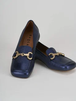 Mocassino tacco 2 cm blu pelle