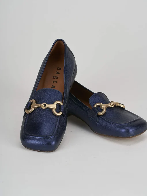 Mocassino tacco 2 cm blu pelle