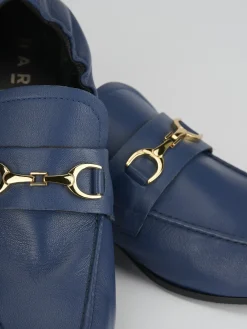Mocassino tacco 1 cm blu pelle