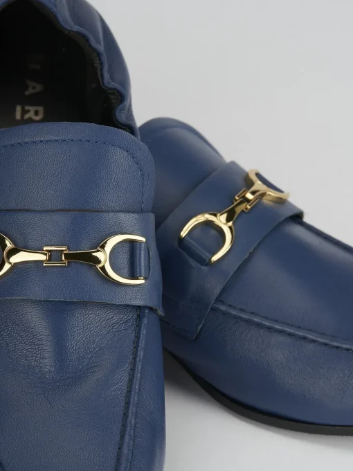 Mocassino tacco 1 cm blu pelle