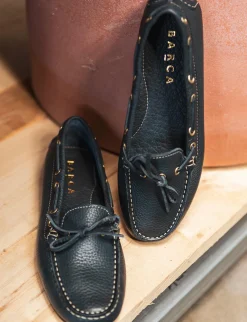 Mocassino tacco 1 cm blu pelle