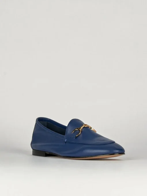 Mocassino tacco 1 cm blu pelle