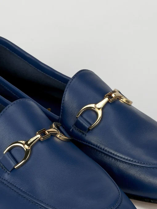 Mocassino tacco 1 cm blu pelle