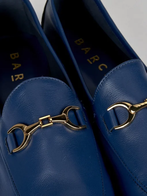 Mocassino tacco 1 cm blu pelle