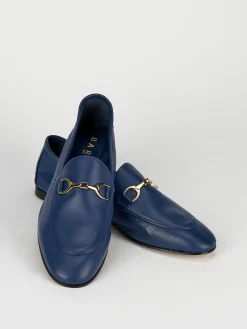 Mocassino tacco 1 cm blu pelle