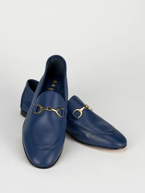 Mocassino tacco 1 cm blu pelle
