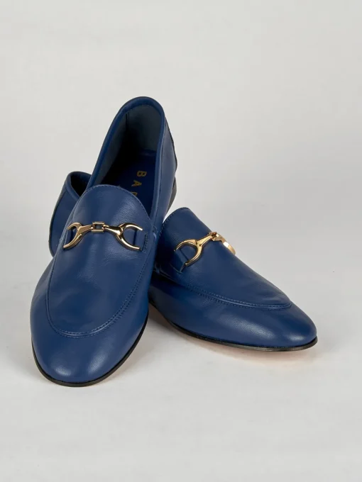 Mocassino tacco 1 cm blu pelle