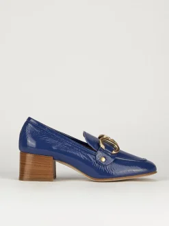 Mocassino tacco 6 cm blu vernice