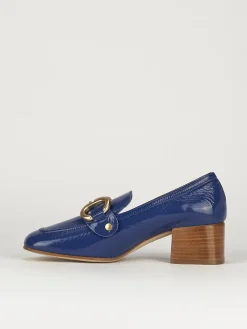 Mocassino tacco 6 cm blu vernice