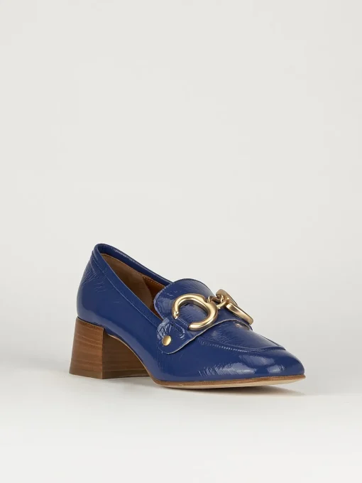 Mocassino tacco 6 cm blu vernice