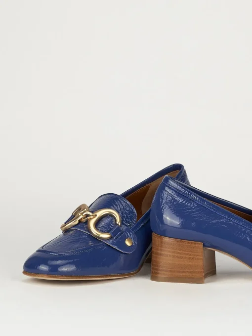 Mocassino tacco 6 cm blu vernice