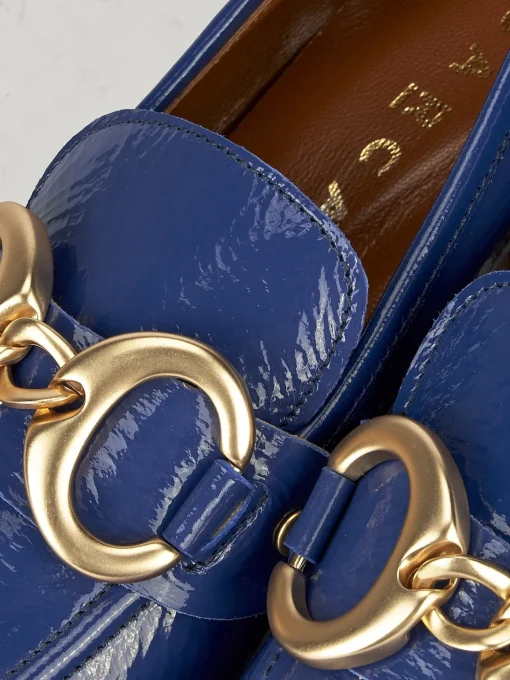 Mocassino tacco 6 cm blu vernice