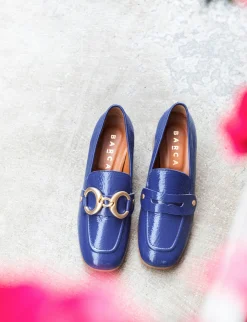 Mocassino tacco 6 cm blu vernice