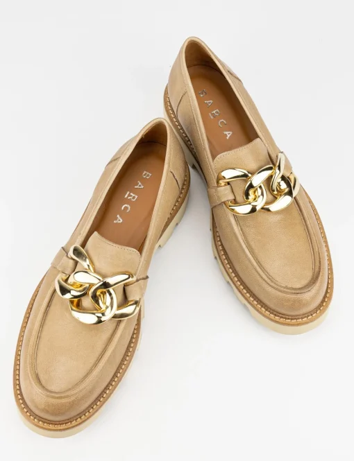 Mocassino tacco 1 cm camel