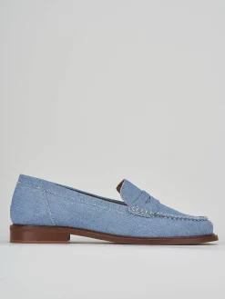 Mocassino tacco 1 cm jeans tessuto