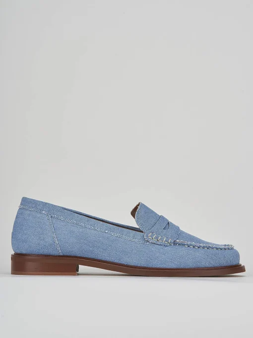 Mocassino tacco 1 cm jeans tessuto