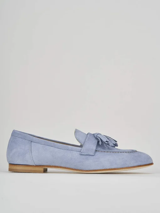 Mocassino tacco 1 cm jeans camoscio