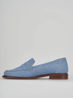 Mocassino tacco 1 cm jeans tessuto