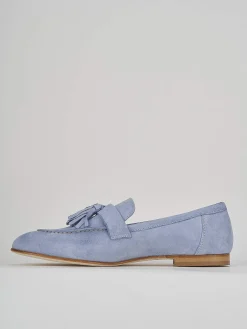 Mocassino tacco 1 cm jeans camoscio