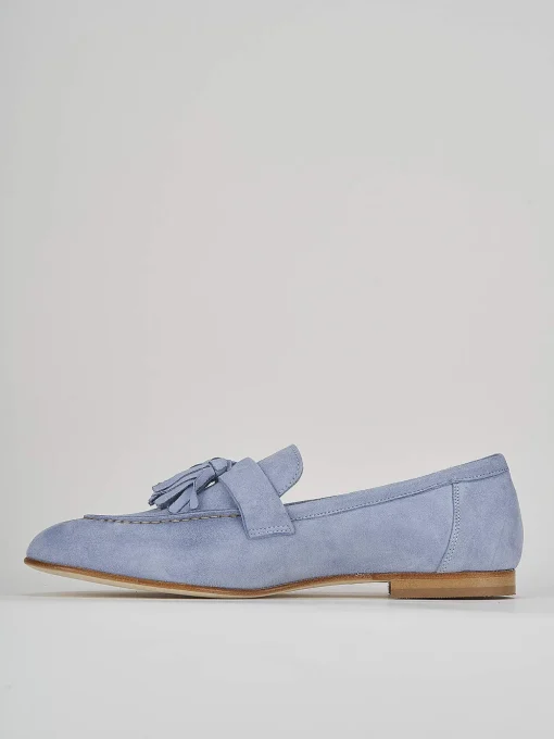 Mocassino tacco 1 cm jeans camoscio