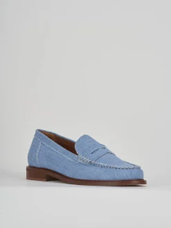 Mocassino tacco 1 cm jeans tessuto