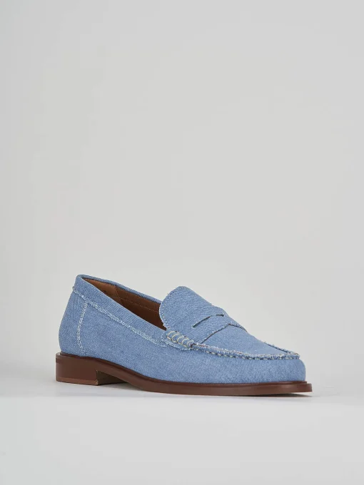 Mocassino tacco 1 cm jeans tessuto