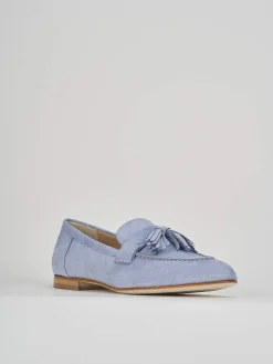 Mocassino tacco 1 cm jeans camoscio