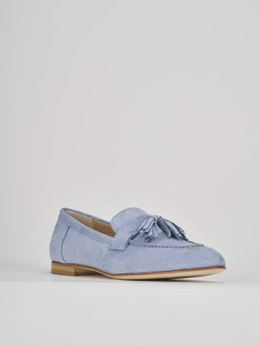 Mocassino tacco 1 cm jeans camoscio