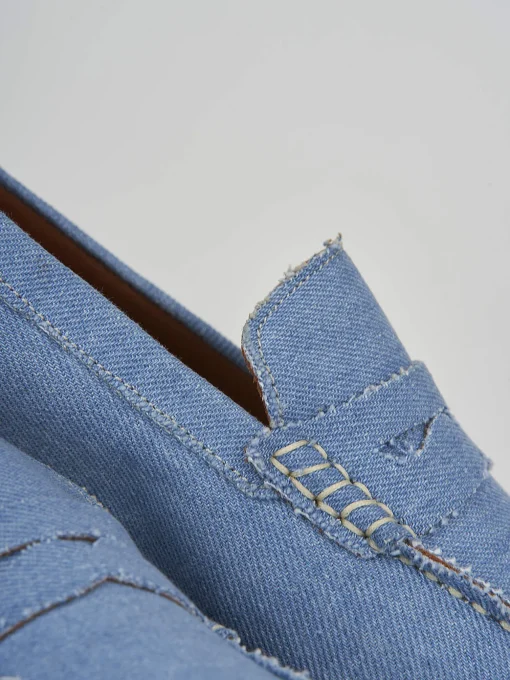 Mocassino tacco 1 cm jeans tessuto
