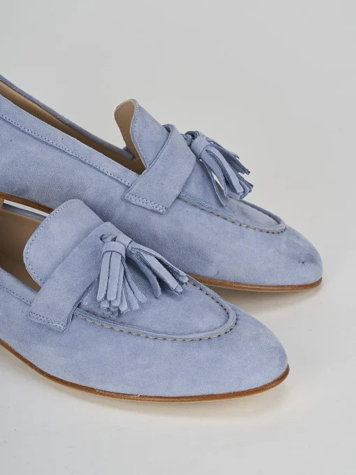 Mocassino tacco 1 cm jeans camoscio