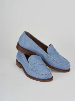 Mocassino tacco 1 cm jeans tessuto
