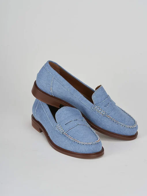 Mocassino tacco 1 cm jeans tessuto