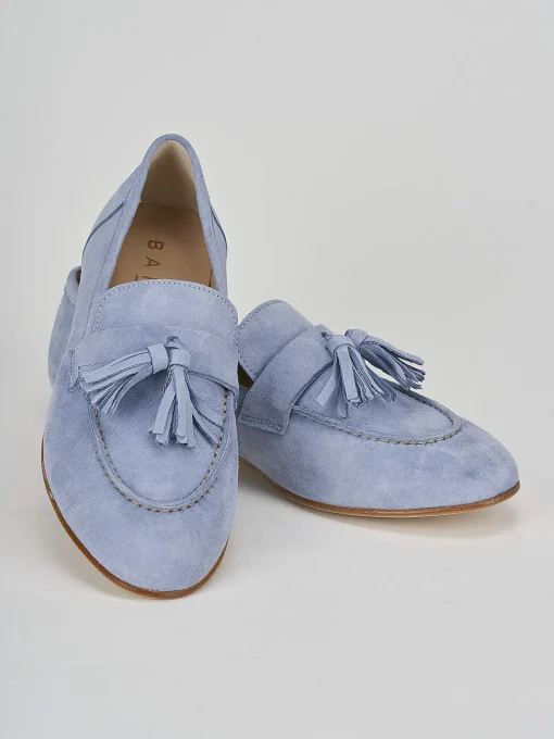 Mocassino tacco 1 cm jeans camoscio